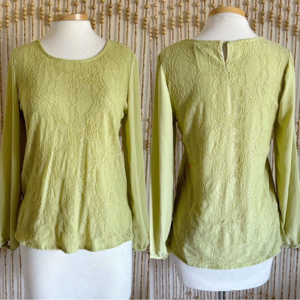 Sweet Salt Light Green Lace Long Sleeve Boho Playground Prep Fairycore Blouse M - Picture 1 of 5